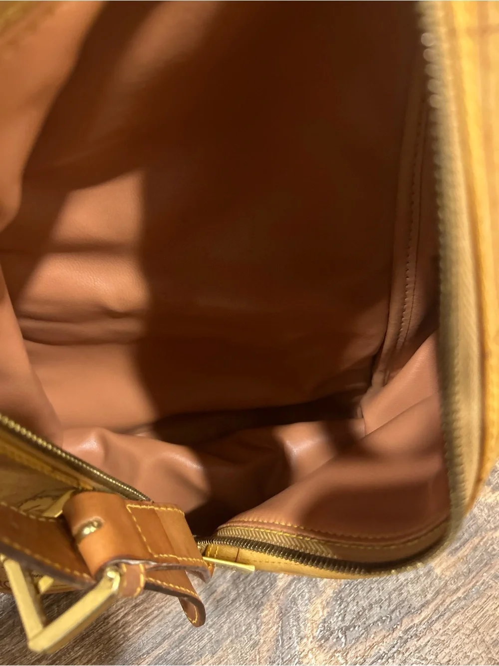 Alviero Martini 1A Classe Geo Map Sling Backpack Tan Coated Canvas Bag